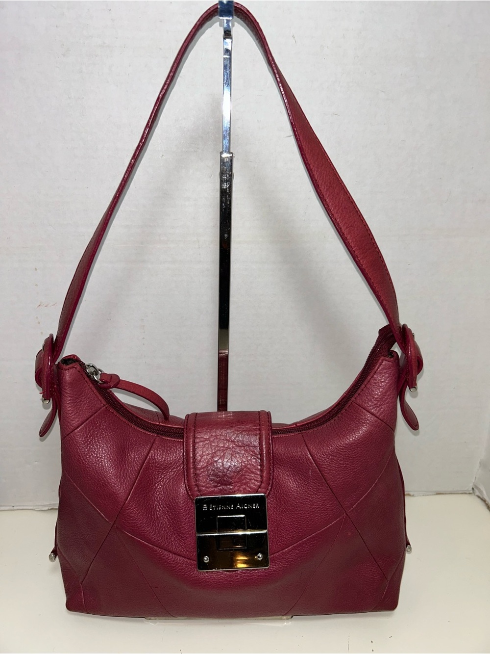 Etienne Aigner Burgundy Red Diagonal Quilted Leather Shoulder Bag